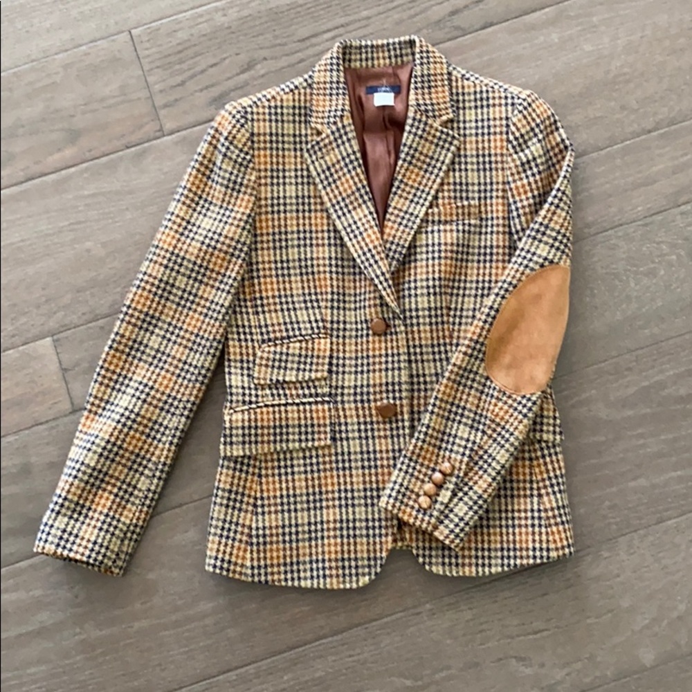 J.Crew houndstooth blazer with elbow patches.